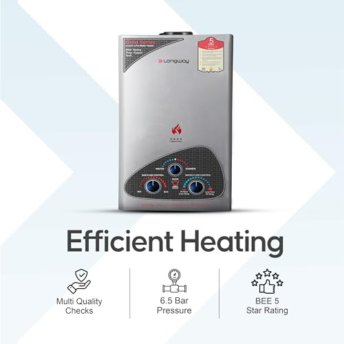 Longway Xolo Gold Dlx 7 Ltr 5 Star Rated Automatic Gas Water Heater for Home Silver Longway Xolo Gold Dlx 7 Ltr 5 Star Rated Automatic Gas Water Heater for Home Silver