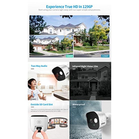 Srihome SH029 3MP Ultra HD 1296p Wireless WiFi Waterproof Indoor/Outdoor CCTV IP Security Camera - White