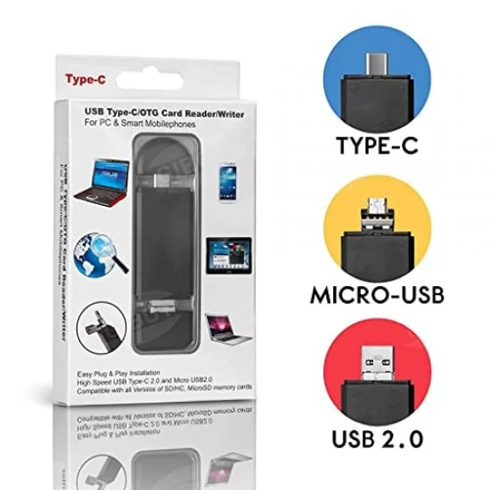 Verilux® SD Card Reader 3 in 1 Type C USB2.0 and Micro USB Memory Card Reader