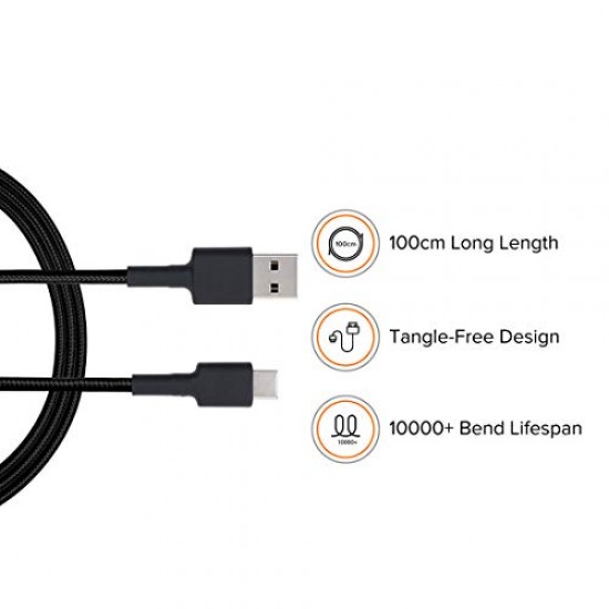 Xiaomi Mi Braided Type C 100Cm Cable Black|Supports Upto 22.5 Charging|Black