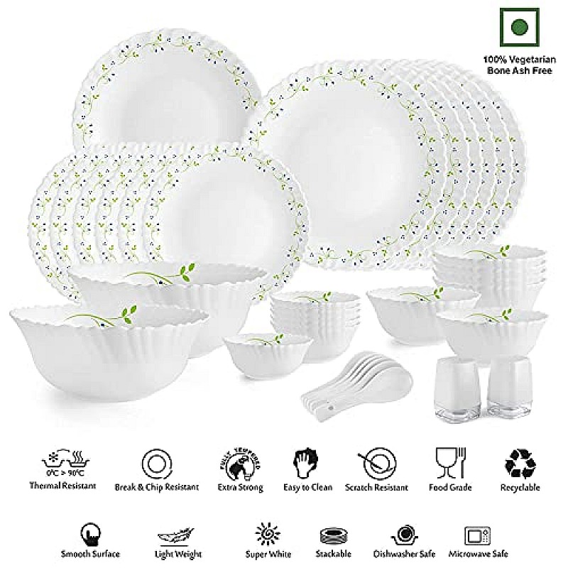 Cello Tropical Lagoon Dazzle Series Opalware Dinner Set, 35 Units Opal Glass Dinner Set for 6