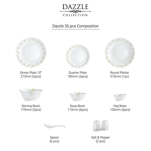 Cello Tropical Lagoon Dazzle Series Opalware Dinner Set, 35 Units Opal Glass Dinner Set for 6 Cello Tropical Lagoon Dazzle Series Opalware Dinner Set, 35 Units Opal Glass Dinner Set for 6