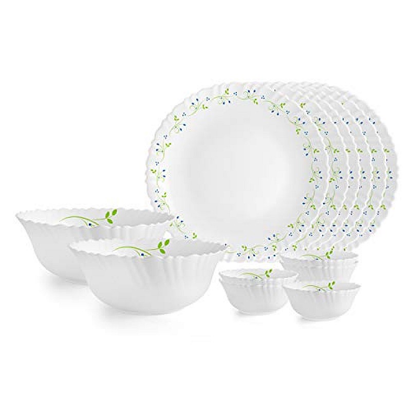 Cello Tropical Lagoon Dazzle Series Opalware Dinner Set, 35 Units Opal Glass Dinner Set for 6