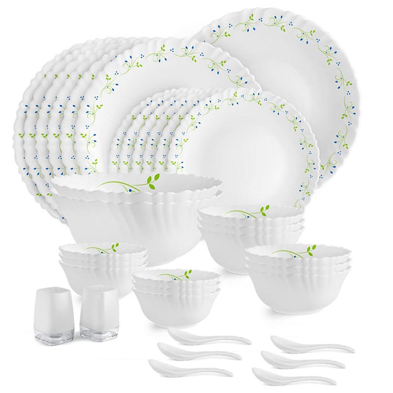 Cello Tropical Lagoon Dazzle Series Opalware Dinner Set, 35 Units Opal Glass Dinner Set for 6