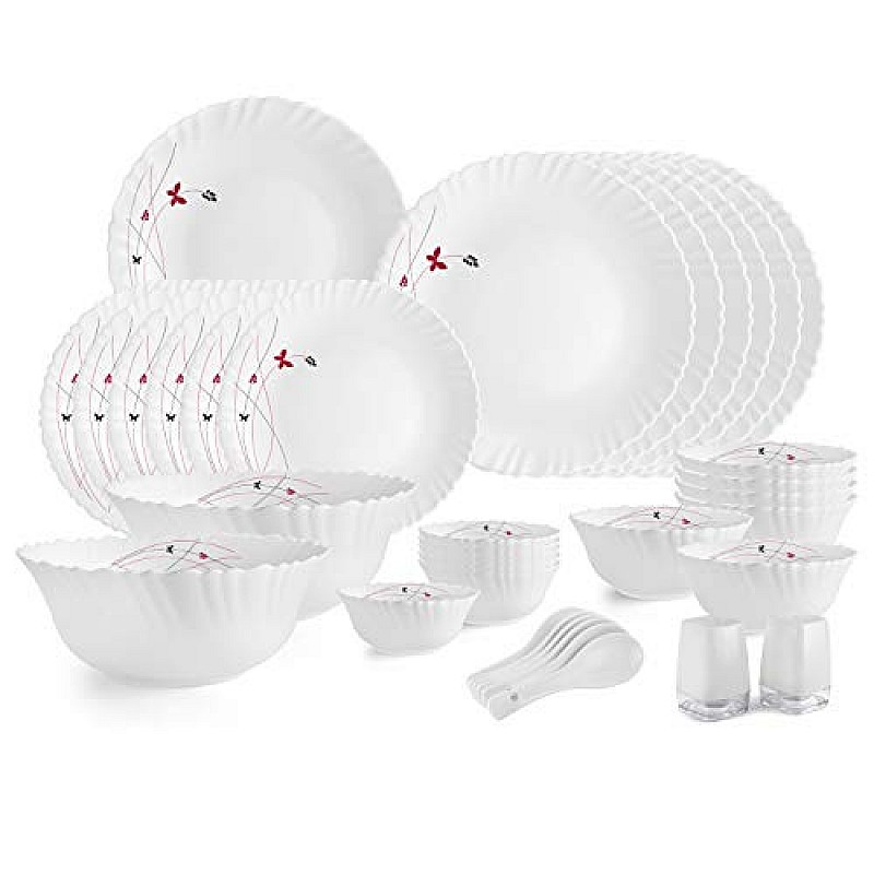 Cello Opalware Dazzle Series Lush Fiesta Dinner Set, 35 Units  Opal Glass Dinner Set for 6