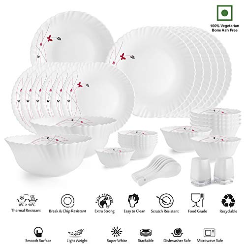 Cello Opalware Dazzle Series Lush Fiesta Dinner Set, 35 Units  Opal Glass Dinner Set for 6