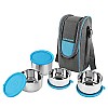 CELLO Steelox Stainless Steel Lunch Box Combo 4- Piece with Jacket, Blue,Ideal for Office