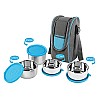 CELLO Steelox Stainless Steel Lunch Box Combo 4- Piece with Jacket, Blue,Ideal for Office