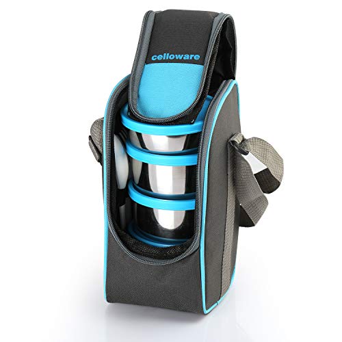 CELLO Steelox Stainless Steel Lunch Box Combo 4- Piece with Jacket, Blue,Ideal for Office CELLO Steelox Stainless Steel Lunch Box Combo 4- Piece with Jacket, Blue,Ideal for Office