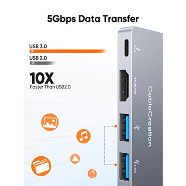 CableCreation 5 in 1 USB C Hub Multiport Adapter 2 USB 3.0 5Gbps 100W PD Charging 3.5mm Audio Jack Adapter CableCreation 5 in 1 USB C Hub Multiport Adapter 2 USB 3.0 5Gbps 100W PD Charging 3.5mm Audio Jack Adapter