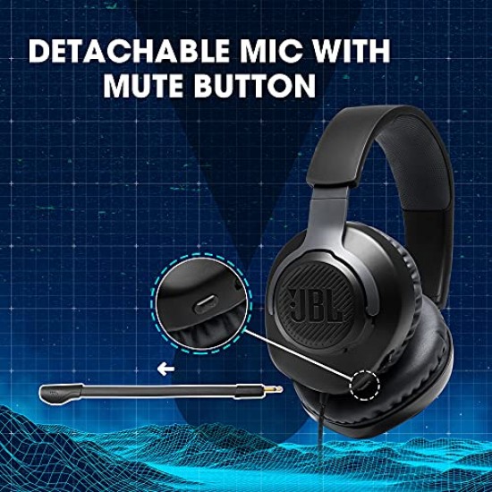 JBL Quantum 100, Wired Over Ear Gaming Headphones with mic for PC Black