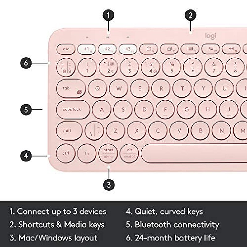 Logitech K380 Wireless Multi-Device Bluetooth Keyboard (Rose)