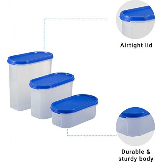 Cutting EDGE Modular Airtight Kitchen Storage Container Set with Plain Lid (Peppy Blue, Set of 12)