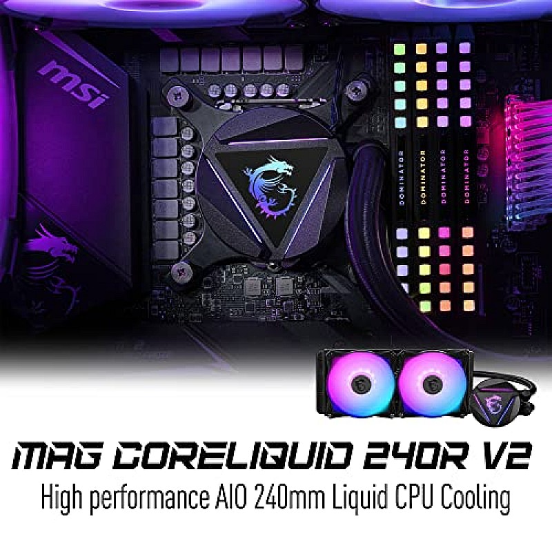 MSI MAG Core Liquid 240R V2 - AIO RGB CPU Liquid Cooler- Rotating Cap Design- 240mm Radiator