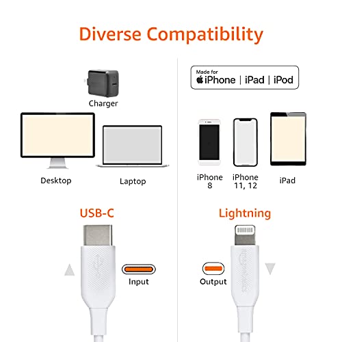 Amazon Basics Mfi Certified Usb-C To Lightning Cable Cord For Smartphone (1-Ft, White) Amazon Basics Mfi Certified Usb-C To Lightning Cable Cord For Smartphone (1-Ft, White)