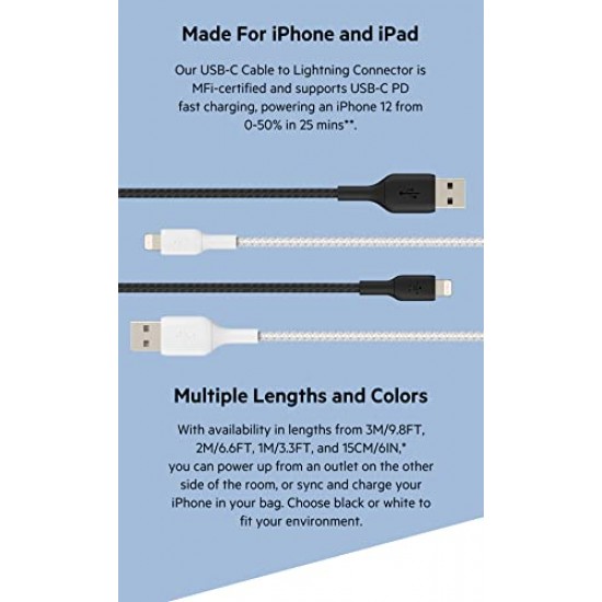 Belkin Apple Certified Braided Lightning to USB-A Charge 3.3 Feet (1 Meter) - Black