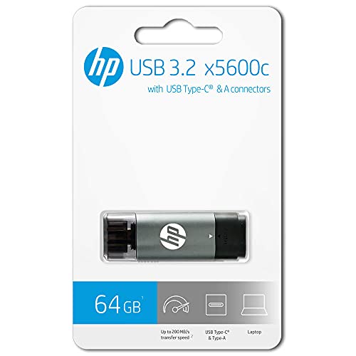 HP x5600C 64GB OTG (Type C) usb3.2 gen 1 Pen Drive, Grey & Black HP x5600C 64GB OTG (Type C) usb3.2 gen 1 Pen Drive, Grey & Black