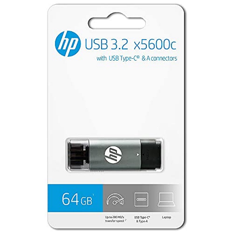 HP x5600C 64GB OTG (Type C) usb3.2 gen 1 Pen Drive, Grey & Black