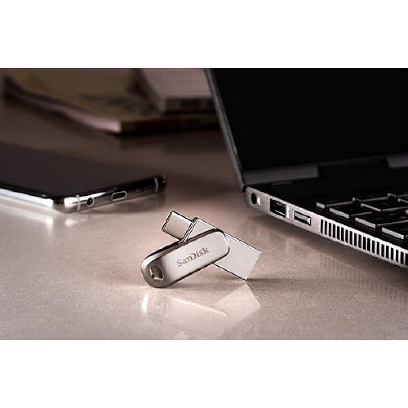 SanDisk Ultra Dual Drive Luxe USB Type C Flash Drive (Silver, 128 GB, 5Y - SDDDC4-128G-I35)