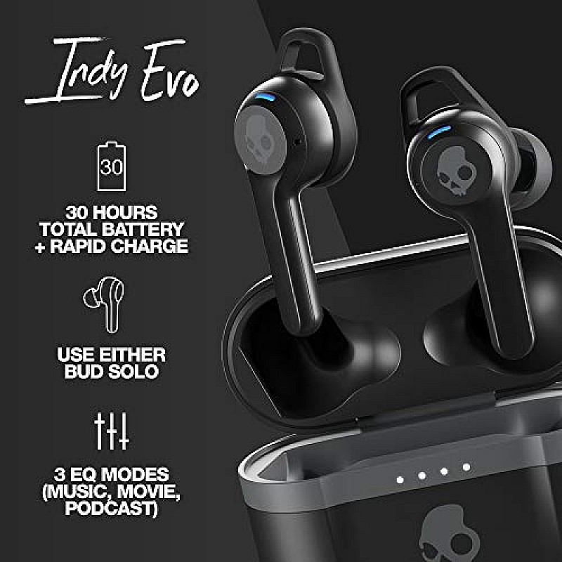 Skullcandy Indy Evo Truly Wireless Bluetooth in Ear Earbuds with Mic (Black)