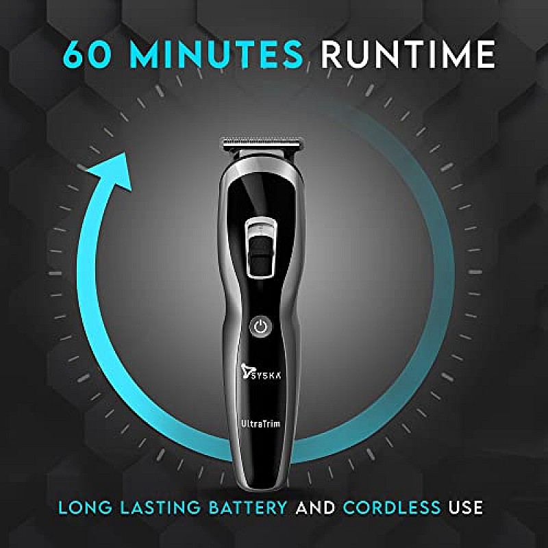 SYSKA HT3333K Corded & Cordless Stainless Steel Blade Grooming Trimmer with 60 Minutes Working Time; 10 Length Settings (Black)