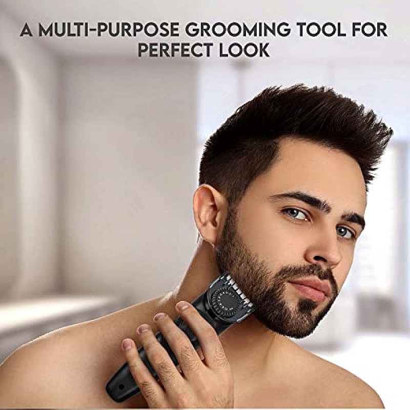 SYSKA HT3333K Corded & Cordless Stainless Steel Blade Grooming Trimmer with 60 Minutes Working Time; 10 Length Settings (Black)