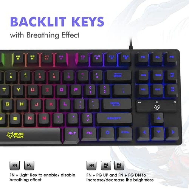 Amkette EvoFox Fireblade Backlit Membrane Wired Gaming Keyboard with Breathing Effect 19 Anti-Ghosting Keys Refurbished 