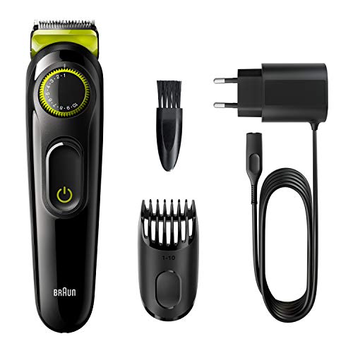 Braun Beard Trimmer BT3221 and Hair Clipper for Men, Lifetime Sharp Blades, 20 Length Settings, 50mins cordless trimming, Black/Volt Green Braun Beard Trimmer BT3221 and Hair Clipper for Men, Lifetime Sharp Blades, 20 Length Settings, 50mins cordless trimming, Black/Volt Green