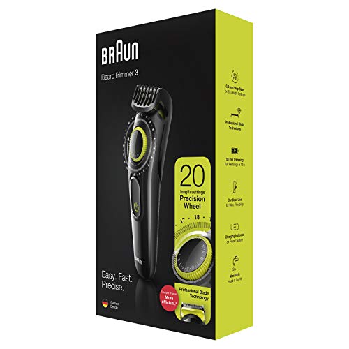 Braun Beard Trimmer BT3221 and Hair Clipper for Men, Lifetime Sharp Blades, 20 Length Settings, 50mins cordless trimming, Black/Volt Green Braun Beard Trimmer BT3221 and Hair Clipper for Men, Lifetime Sharp Blades, 20 Length Settings, 50mins cordless trimming, Black/Volt Green
