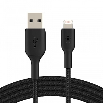 Belkin Apple Certified Lightning to USB A and Sync Tough Braided Cable for iPhone, iPad, Air Pods, 6.6 feet (2 meters) – Black