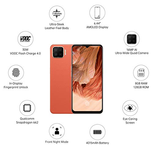 Oppo F17 Dynamic Orange, 8GB RAM, 128GB Storage Refurbished