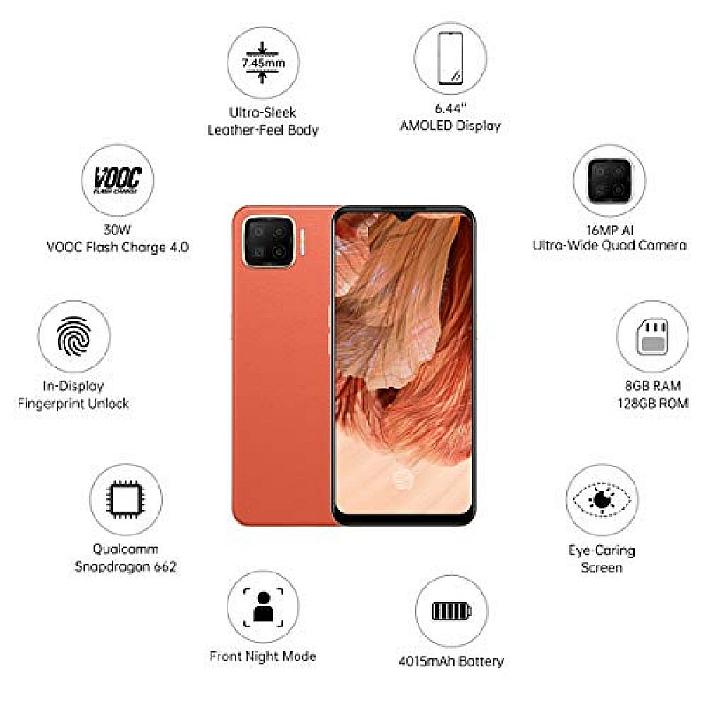 Oppo F17 Dynamic Orange, 8GB RAM, 128GB Storage Refurbished