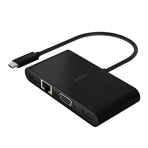 Belkin USB-C Multimedia + Charge Adapter (100W) with Tethered USB-C Cable Black Belkin USB-C Multimedia + Charge Adapter (100W) with Tethered USB-C Cable Black