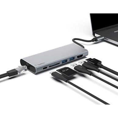 Belkin USB-C Multimedia + Charge Adapter (100W) with Tethered USB-C Cable Black Belkin USB-C Multimedia + Charge Adapter (100W) with Tethered USB-C Cable Black