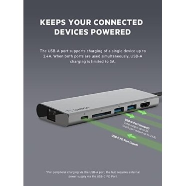Belkin USB-C Multimedia + Charge Adapter (100W) with Tethered USB-C Cable Black Belkin USB-C Multimedia + Charge Adapter (100W) with Tethered USB-C Cable Black