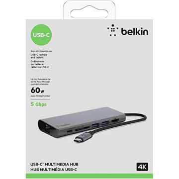 Belkin USB-C Multimedia + Charge Adapter (100W) with Tethered USB-C Cable Black Belkin USB-C Multimedia + Charge Adapter (100W) with Tethered USB-C Cable Black