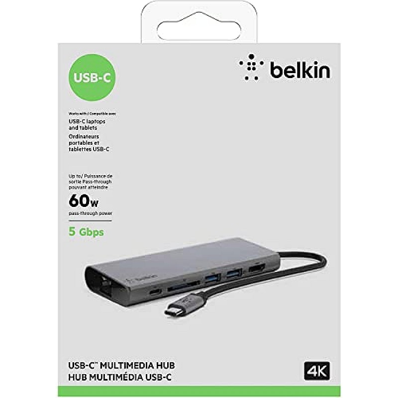 Belkin USB-C Multimedia + Charge Adapter (100W) with Tethered USB-C Cable Black