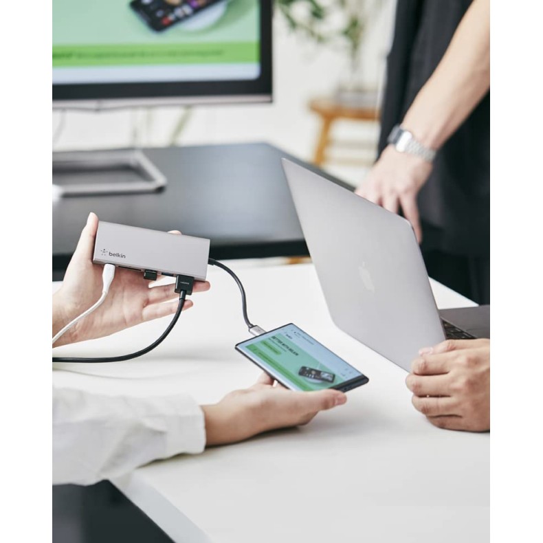 Belkin USB-C Multimedia + Charge Adapter (100W) with Tethered USB-C Cable Black Belkin USB-C Multimedia + Charge Adapter (100W) with Tethered USB-C Cable Black