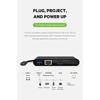 Belkin USB-C Multimedia + Charge Adapter (100W) with Tethered USB-C Cable Black Belkin USB-C Multimedia + Charge Adapter (100W) with Tethered USB-C Cable Black