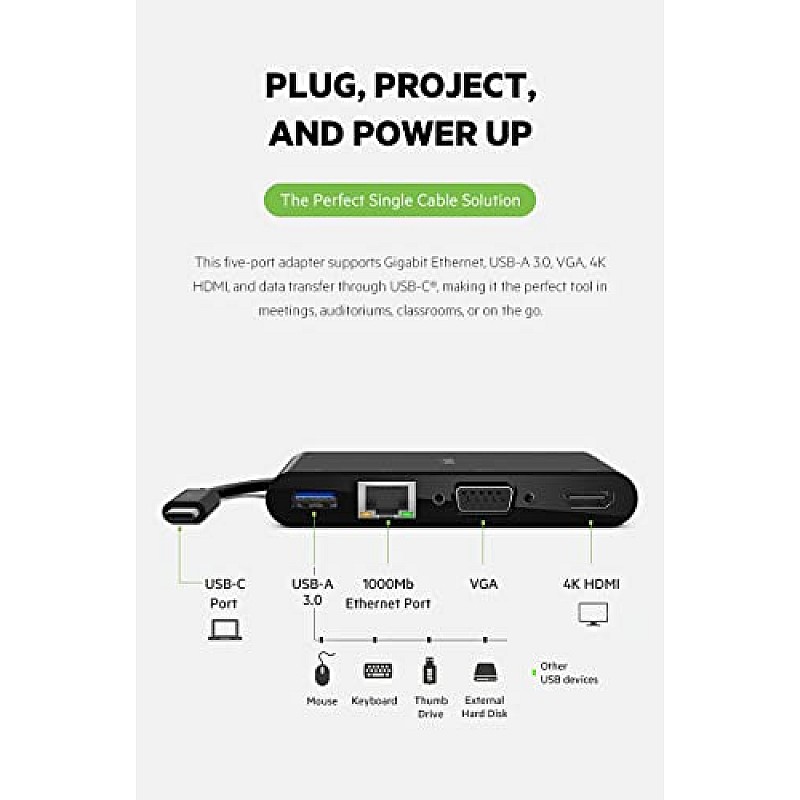 Belkin USB-C Multimedia + Charge Adapter (100W) with Tethered USB-C Cable Black