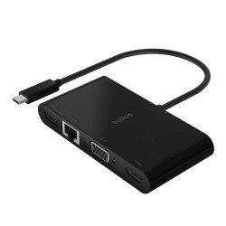 Belkin USB-C Multimedia + Charge Adapter (100W) with Tethered USB-C Cable Black