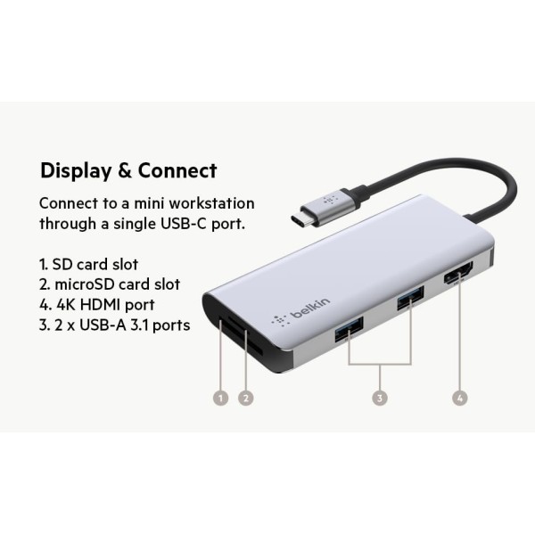 Belkin USB-C Multimedia + Charge Adapter (100W) with Tethered USB-C Cable Black Belkin USB-C Multimedia + Charge Adapter (100W) with Tethered USB-C Cable Black