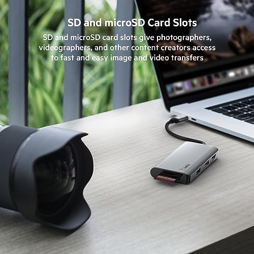 Belkin USB-C Multimedia + Charge Adapter (100W) with Tethered USB-C Cable Black Belkin USB-C Multimedia + Charge Adapter (100W) with Tethered USB-C Cable Black