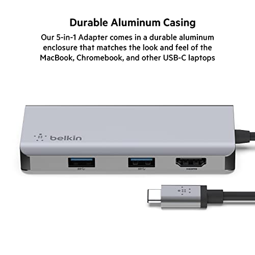 Belkin USB-C Multimedia + Charge Adapter (100W) with Tethered USB-C Cable Black Belkin USB-C Multimedia + Charge Adapter (100W) with Tethered USB-C Cable Black