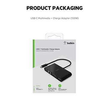 Belkin USB-C Multimedia + Charge Adapter (100W) with Tethered USB-C Cable Black Belkin USB-C Multimedia + Charge Adapter (100W) with Tethered USB-C Cable Black