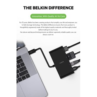 Belkin USB-C Multimedia + Charge Adapter (100W) with Tethered USB-C Cable Black Belkin USB-C Multimedia + Charge Adapter (100W) with Tethered USB-C Cable Black