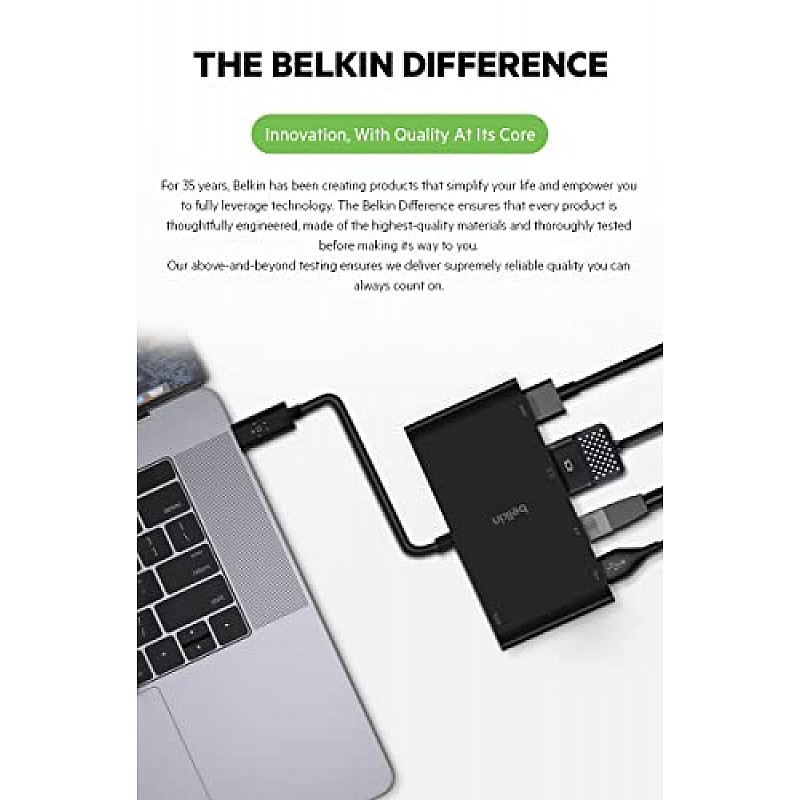 Belkin USB-C Multimedia + Charge Adapter (100W) with Tethered USB-C Cable Black