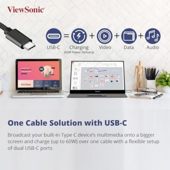 ViewSonic (Originated in USA 16 Inch FHD IPS Portable Touch Monitor,10 Point Capacitive Touch, Bezel Less TD1655 Silver
