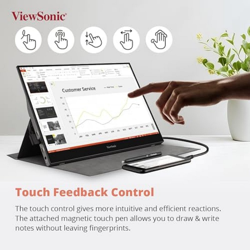 ViewSonic (Originated in USA 16 Inch FHD IPS Portable Touch Monitor,10 Point Capacitive Touch, Bezel Less TD1655 Silver