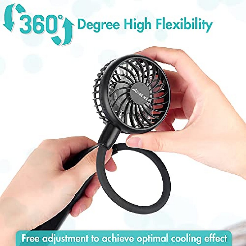 AIRTREE Neck Fan Battery Operated Neckband Fan Hand-Free Wearable Personal Fan for Hot Flashes 